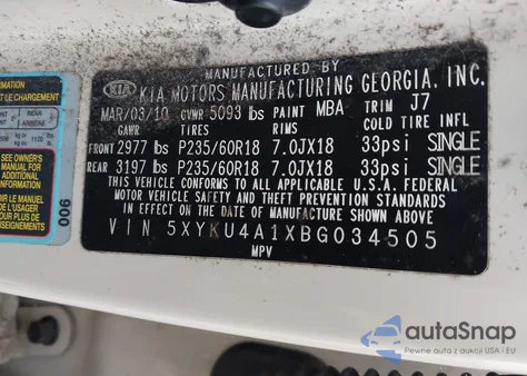 2011 Kia Sorento Ex from USA, damaged, VIN 5XYKU4A1XBG034505